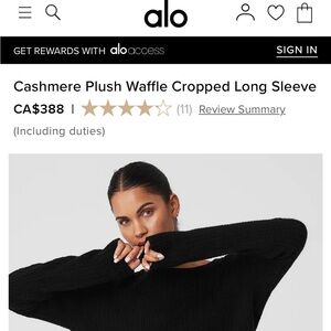 ALO Yoga Black Cashmere Waffle Sweater